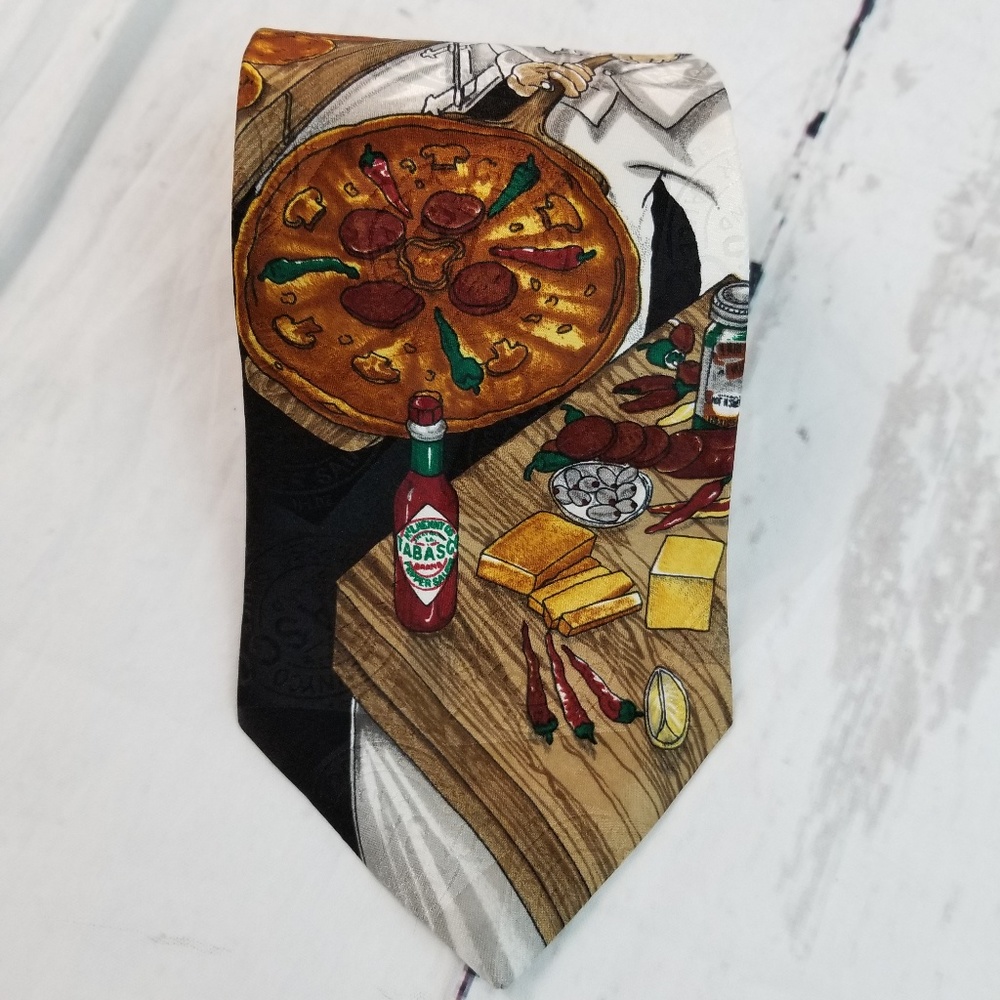 Tabasco Neck Tie Black Silver 100% Silk